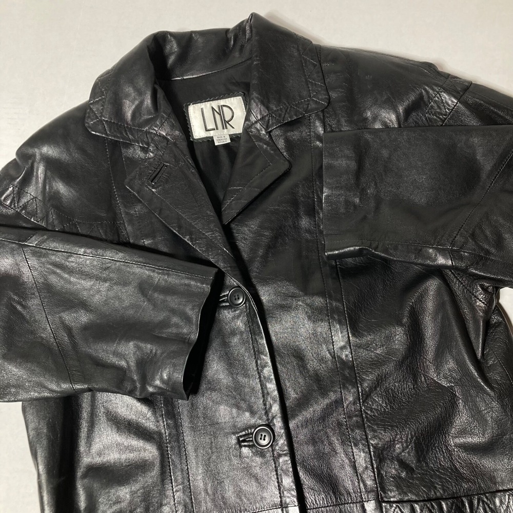 LNR La Nouvelle Renaissance Black Genuine Leather Coat Jacket Womens Size Medium